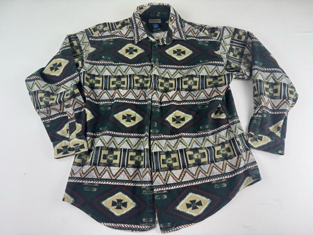Title Ruff Hewn Southwestern Aztec Button Front Shirt Large Western